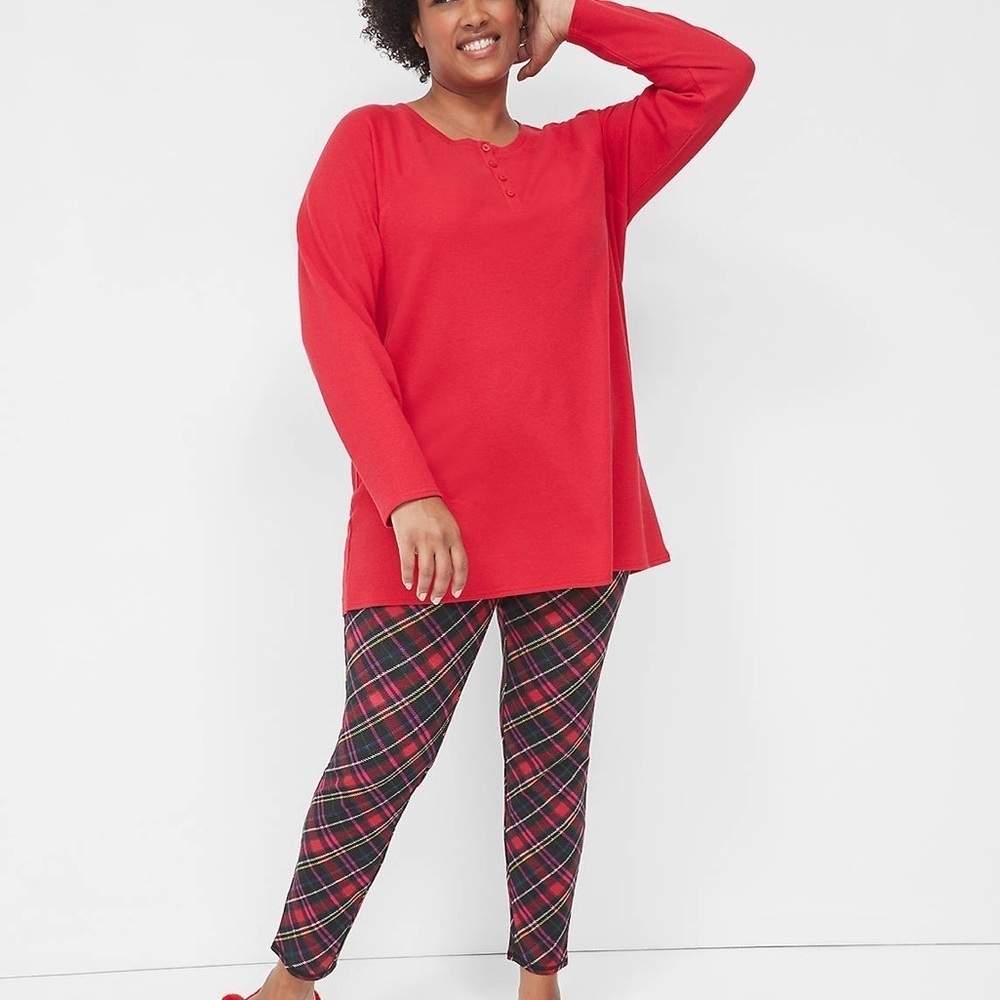 NWT Sleep by Cacique Lane Bryant Thermal Pajama Set Holiday Plaid